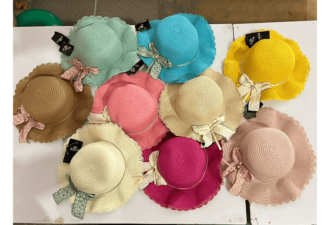 👒 SOMBRERO NIÑAS CON MOÑO FLORES Y 1 PERLITA COLORES AL AZAR MOD# YC-HAT12183