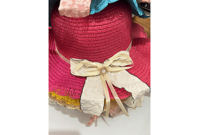 👒 SOMBRERO NIÑAS CON MOÑO FLORES Y 1 PERLITA COLORES AL AZAR MOD# YC-HAT12183