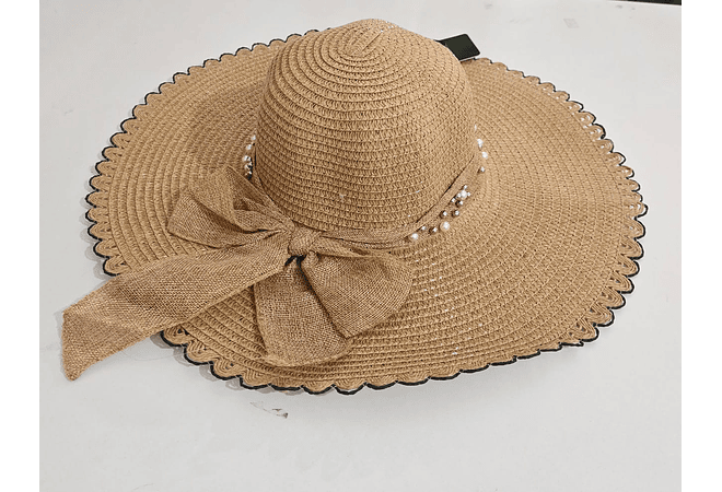 👒 SOMBRERO PLAYERO-CASUAL MOÑO CON PERLAS MOD# YC-HAT1257 (AL AZAR)