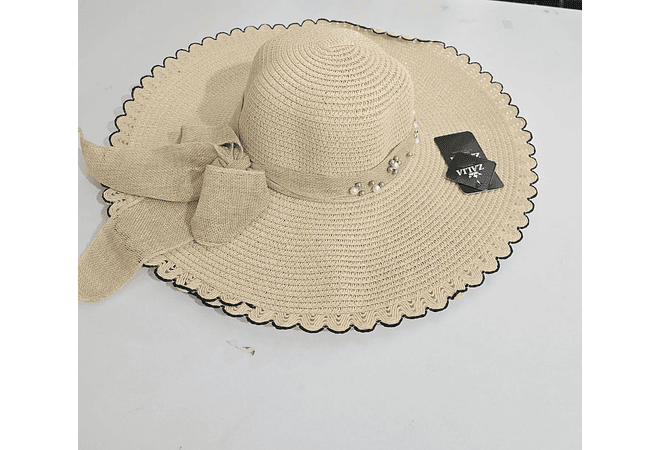 👒 SOMBRERO PLAYERO-CASUAL MOÑO CON PERLAS MOD# YC-HAT1257 (AL AZAR)