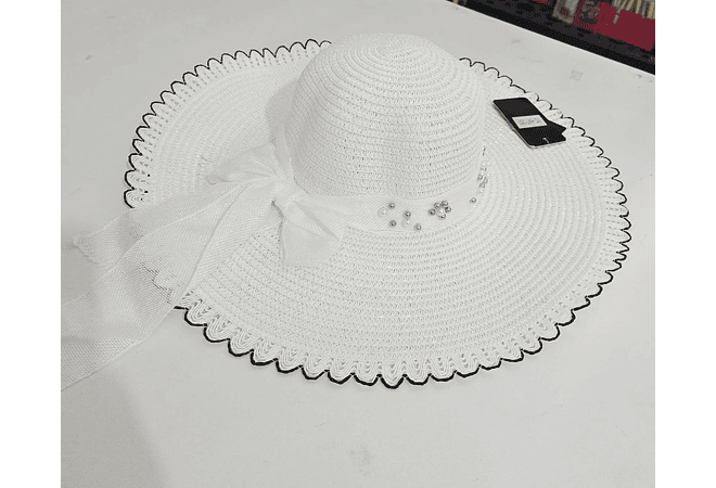 👒 SOMBRERO PLAYERO-CASUAL MOÑO CON PERLAS MOD# YC-HAT1257 (AL AZAR)