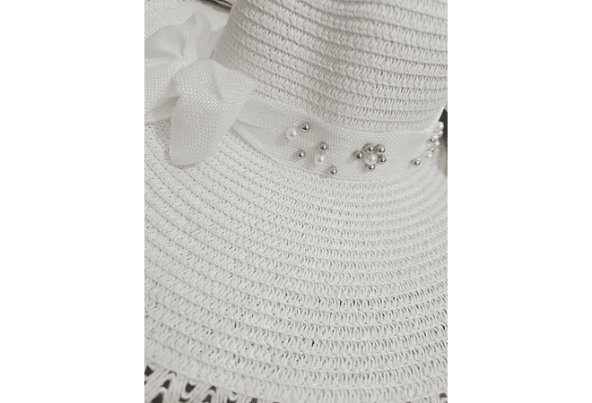 👒 SOMBRERO PLAYERO-CASUAL MOÑO CON PERLAS MOD# YC-HAT1257 (AL AZAR)