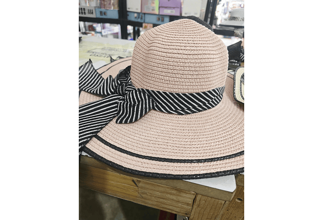 👒 SOMBRERO PLAYERO-CASUAL MOÑO NEGRO RAYAS BLANCAS  MOD# YC-HAT1276 (AL AZAR)🏖️