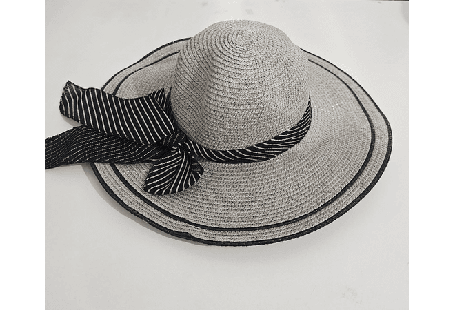 👒 SOMBRERO PLAYERO-CASUAL MOÑO NEGRO RAYAS BLANCAS  MOD# YC-HAT1276 (AL AZAR)🏖️