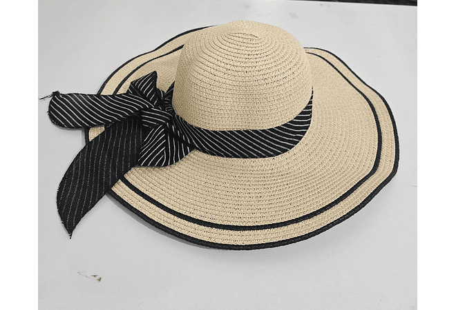 👒 SOMBRERO PLAYERO-CASUAL MOÑO NEGRO RAYAS BLANCAS  MOD# YC-HAT1276 (AL AZAR)🏖️