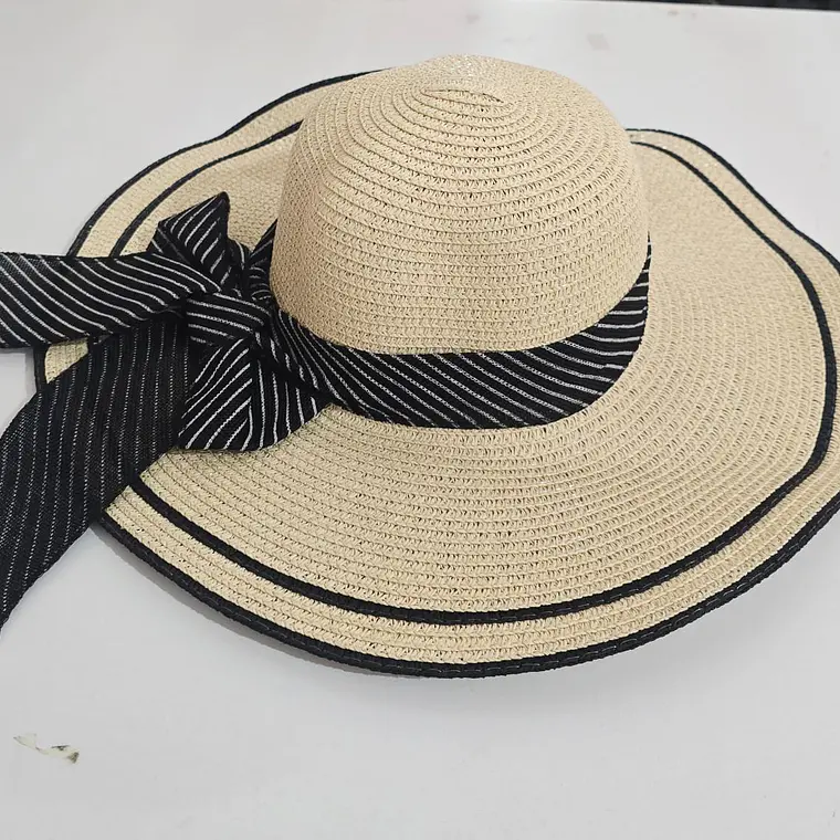 👒 SOMBRERO PLAYERO-CASUAL MOÑO NEGRO RAYAS BLANCAS  MOD# YC-HAT1276 (AL AZAR)🏖️ 6