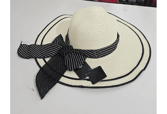 👒 SOMBRERO PLAYERO-CASUAL MOÑO NEGRO RAYAS BLANCAS  MOD# YC-HAT1276 (AL AZAR)🏖️