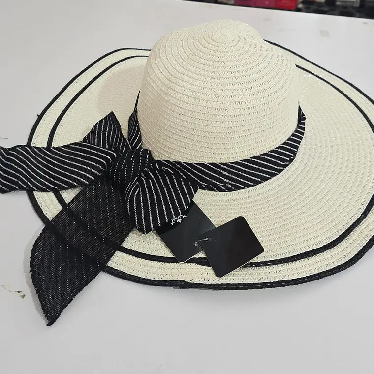 👒 SOMBRERO PLAYERO-CASUAL MOÑO NEGRO RAYAS BLANCAS  MOD# YC-HAT1276 (AL AZAR)🏖️ 7