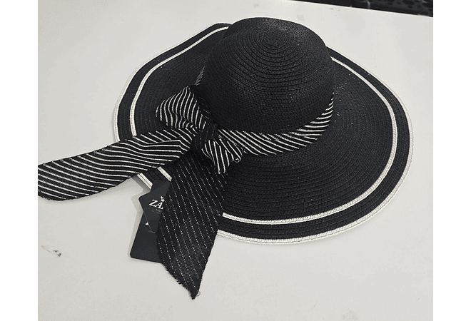 👒 SOMBRERO PLAYERO-CASUAL MOÑO NEGRO RAYAS BLANCAS  MOD# YC-HAT1276 (AL AZAR)🏖️