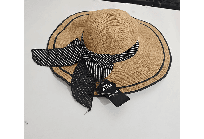👒 SOMBRERO PLAYERO-CASUAL MOÑO NEGRO RAYAS BLANCAS  MOD# YC-HAT1276 (AL AZAR)🏖️