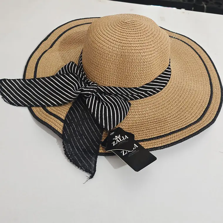 👒 SOMBRERO PLAYERO-CASUAL MOÑO NEGRO RAYAS BLANCAS  MOD# YC-HAT1276 (AL AZAR)🏖️ 9