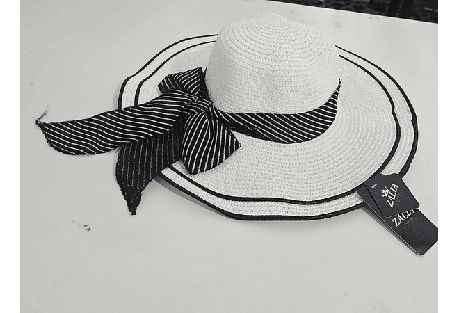 👒 SOMBRERO PLAYERO-CASUAL MOÑO NEGRO RAYAS BLANCAS  MOD# YC-HAT1276 (AL AZAR)🏖️