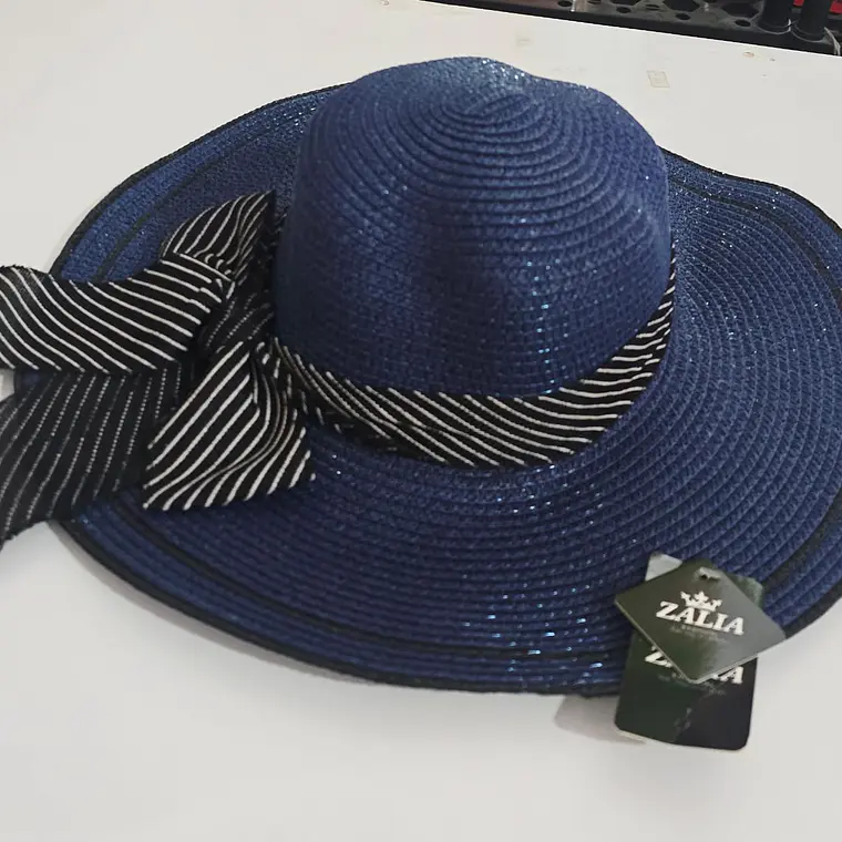 👒 SOMBRERO PLAYERO-CASUAL MOÑO NEGRO RAYAS BLANCAS  MOD# YC-HAT1276 (AL AZAR)🏖️ 11