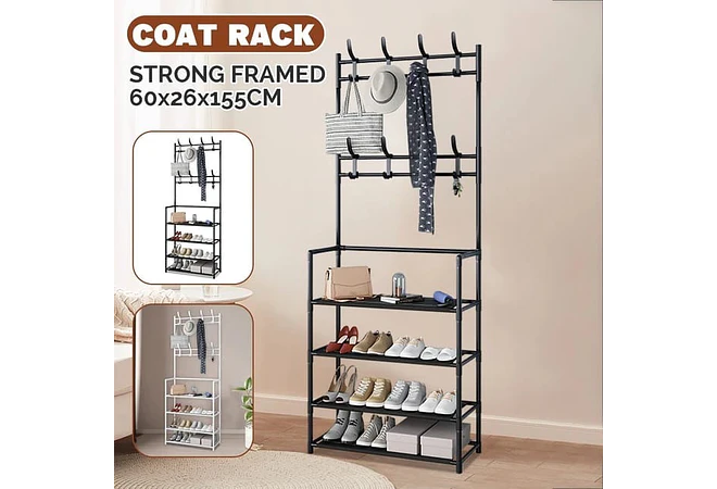 PERCHERO CON GANCHOS Y ESPACIO PARA ZAPATOS 3 EN 1 MOD#ZPT5  👞👠