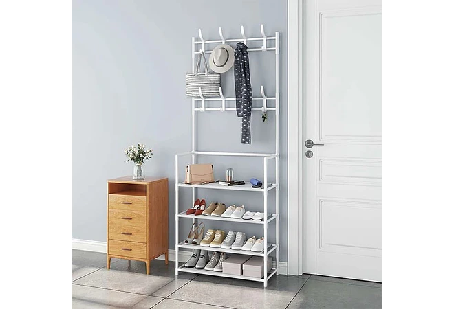 PERCHERO CON GANCHOS Y ESPACIO PARA ZAPATOS 3 EN 1 MOD#ZPT5  👞👠