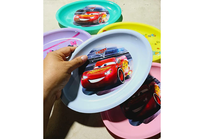 PAQ DE 5 PLATOS PEQUEÑOS ECONÓMICOS/PERSONAJES (1 DE CADA COLOR) MOD# 04 🥞🕸️