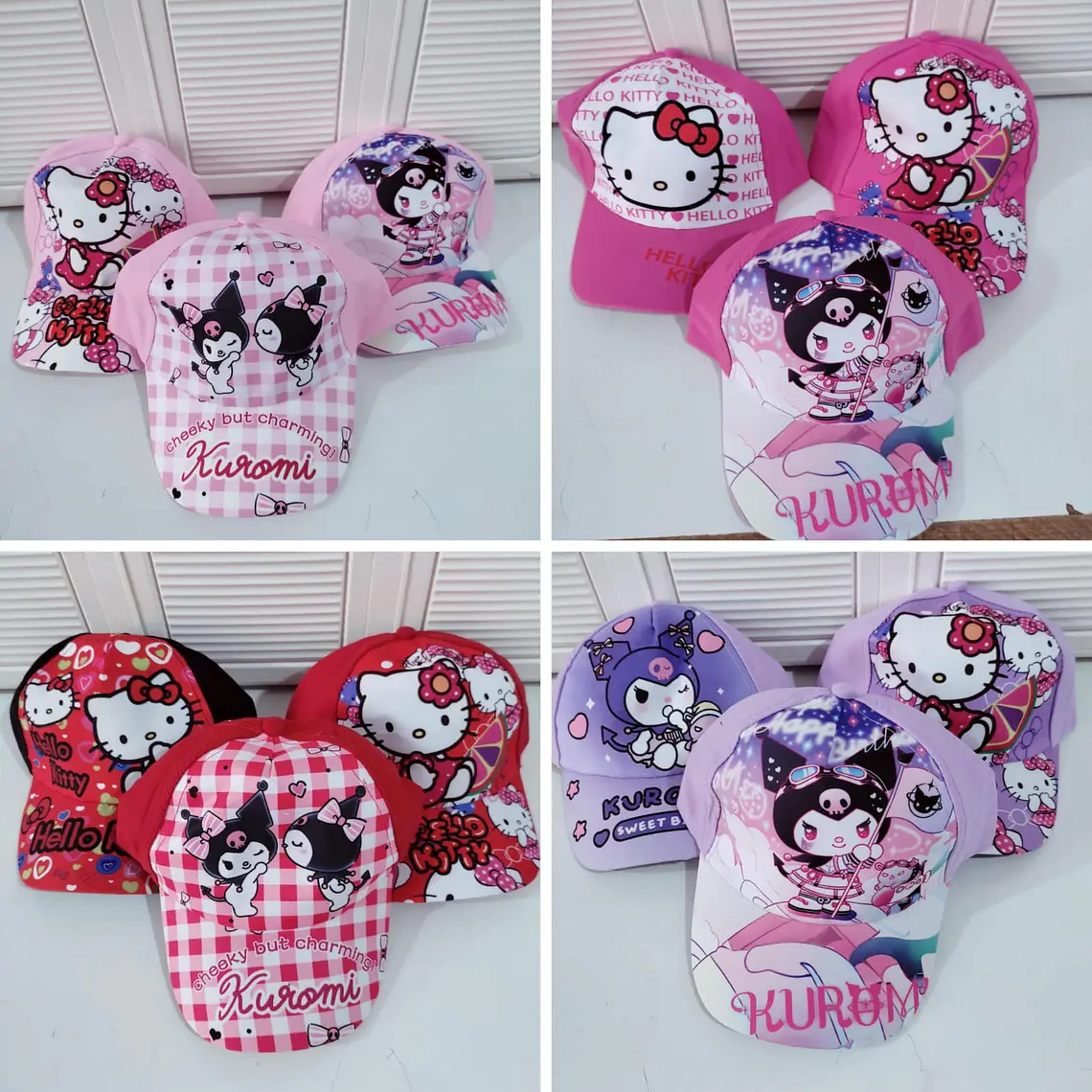 1 GORRA INFANTIL PARA NIÑAS DISEÑO HELLO KITTY O KUROMI MOD# SRIO 1