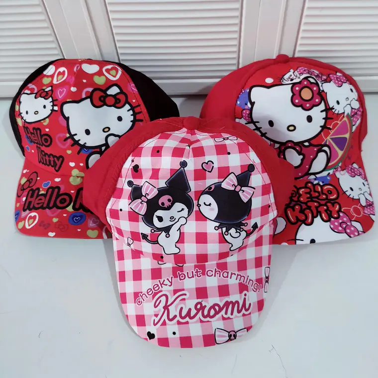 1 GORRA INFANTIL PARA NIÑAS DISEÑO HELLO KITTY O KUROMI MOD# SRIO 3