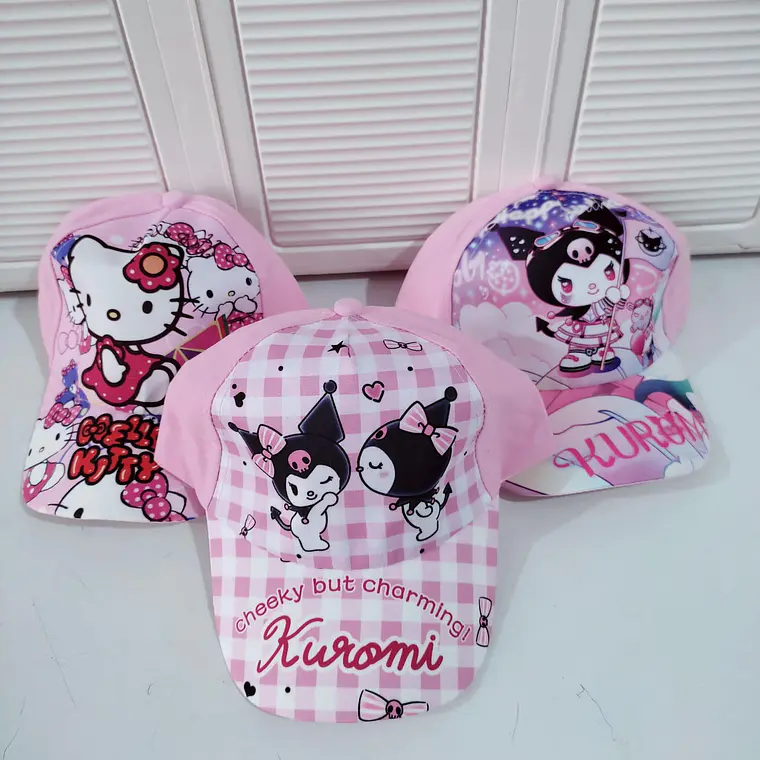 1 GORRA INFANTIL PARA NIÑAS DISEÑO HELLO KITTY O KUROMI MOD# SRIO 9