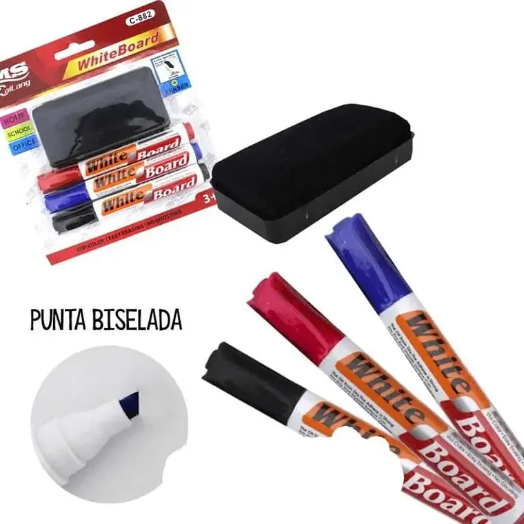 SET DE MARCADORES PARA PIZARRÓN CON BORRADOR MOD# C-882 3
