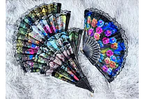 🪻DOCENA DE ABANICOS NEGRO DISEÑO FLORAL MOD #A8🌺