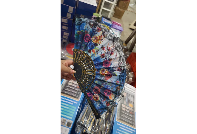 🪻DOCENA DE ABANICOS NEGRO DISEÑO FLORAL MOD #A8🌺