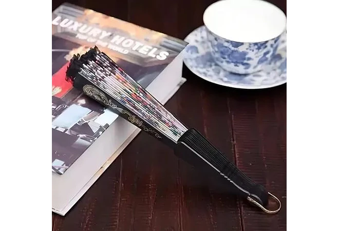 🪻DOCENA DE ABANICOS NEGRO DISEÑO FLORAL MOD #A8🌺