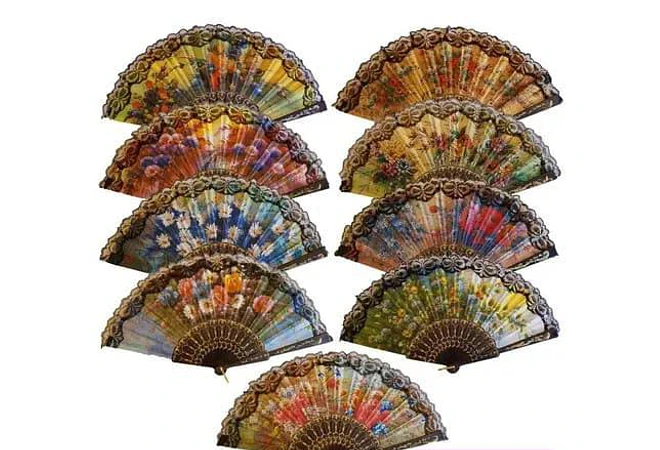 🪻DOCENA DE ABANICOS NEGRO DISEÑO FLORAL MOD #A8🌺