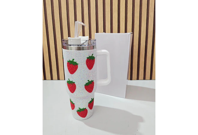 VASO ACABADO DIAMANTE FRESAS Y CEREZAS DE 1000 ML MOD# 🍒 🍓 💎