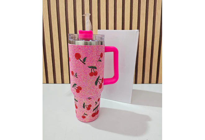 VASO ACABADO DIAMANTE FRESAS Y CEREZAS DE 1000 ML MOD# 🍒 🍓 💎