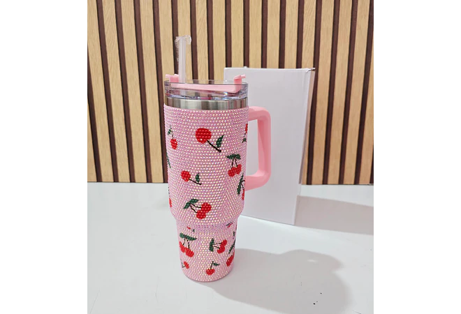 VASO ACABADO DIAMANTE FRESAS Y CEREZAS DE 1000 ML MOD# 🍒 🍓 💎
