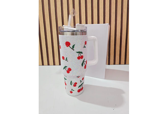 VASO ACABADO DIAMANTE FRESAS Y CEREZAS DE 1000 ML MOD# 🍒 🍓 💎