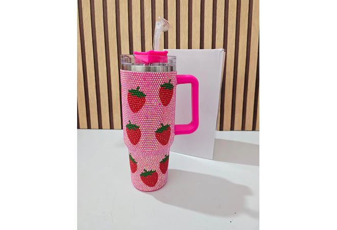 VASO ACABADO DIAMANTE FRESAS Y CEREZAS DE 1000 ML MOD# 🍒 🍓 💎
