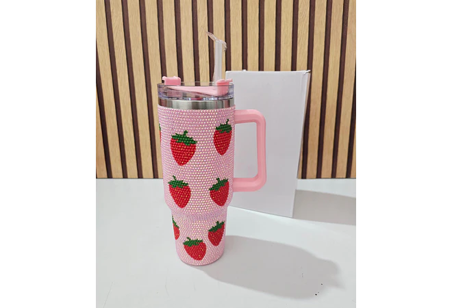 VASO ACABADO DIAMANTE FRESAS Y CEREZAS DE 1000 ML MOD# 🍒 🍓 💎