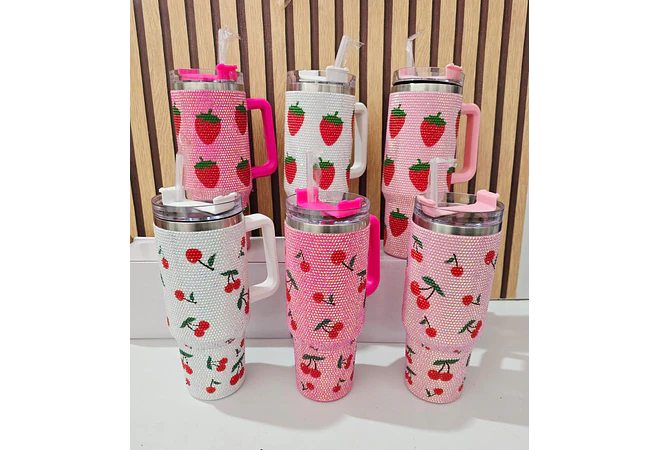 VASO ACABADO DIAMANTE FRESAS Y CEREZAS DE 1000 ML MOD# 🍒 🍓 💎