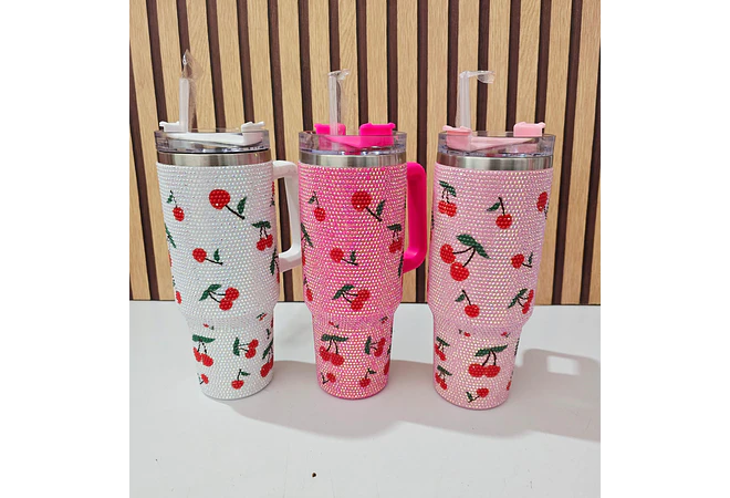 VASO ACABADO DIAMANTE FRESAS Y CEREZAS DE 1000 ML MOD# 🍒 🍓 💎