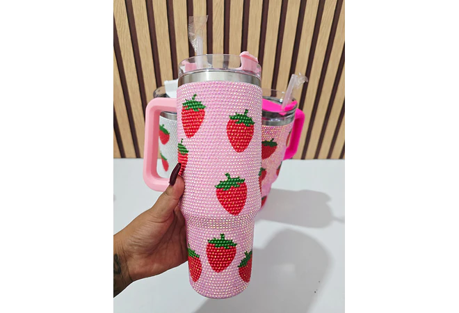 VASO ACABADO DIAMANTE FRESAS Y CEREZAS DE 1000 ML MOD# 🍒 🍓 💎