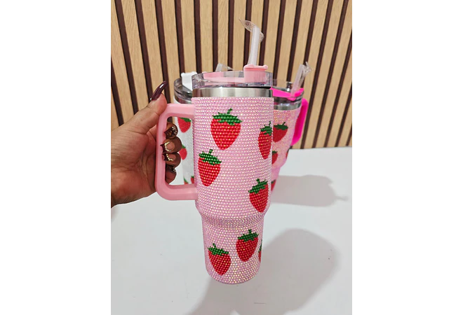 VASO ACABADO DIAMANTE FRESAS Y CEREZAS DE 1000 ML MOD# 🍒 🍓 💎