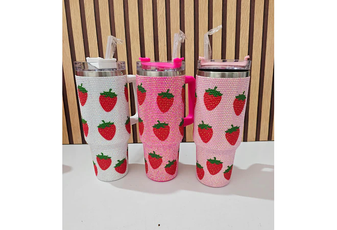 VASO ACABADO DIAMANTE FRESAS Y CEREZAS DE 1000 ML MOD# 🍒 🍓 💎