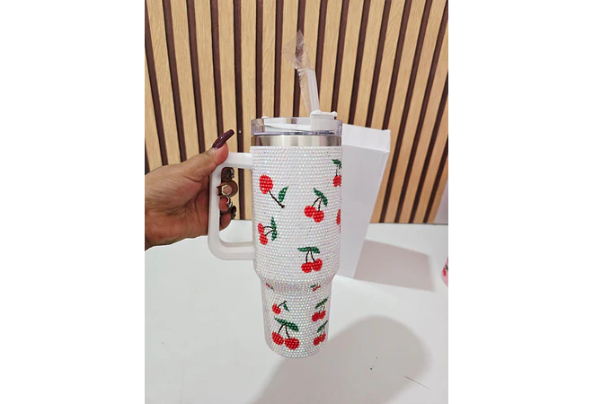 VASO ACABADO DIAMANTE FRESAS Y CEREZAS DE 1000 ML MOD# 🍒 🍓 💎