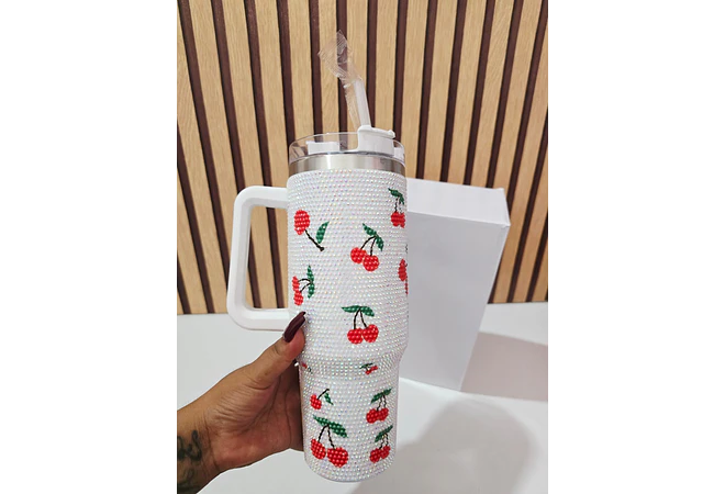 VASO ACABADO DIAMANTE FRESAS Y CEREZAS DE 1000 ML MOD# 🍒 🍓 💎