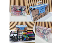 🫟🎨ESTUCHE CON KIT DE DIBUJO PROFESIONAL DE PINTURAS(CAPIBARA O STITCH) MOD# PL145🧩