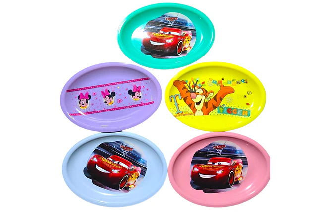 PAQ DE 5 PLATOS PEQUEÑOS ECONÓMICOS/PERSONAJES (1 DE CADA COLOR) MOD# 04 🥞🕸️