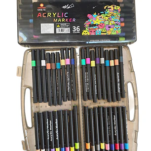 ESTUCHE CON PLUMONES ACRYLIC MARKER DE 12, 36 Y 48 PZ MOD# MKB-13, 15 Y 16 🎨🫟