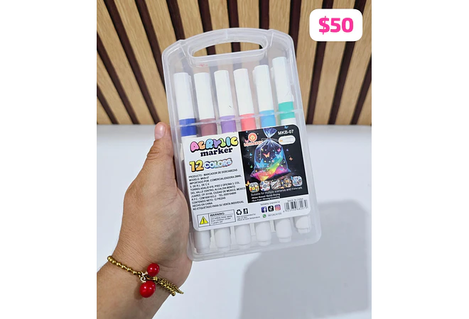 ESTUCHE CON PLUMONES ACRÍLICOS VARIOS MODELOS Y PIEZAS #MKB-07, 09, 08, 10 🍄