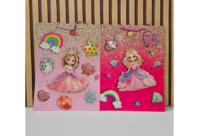BOLSA PARA REGALO GRANDE DISEÑO PRINCESA COLORES AL AZAR MOD# NALD-0013C