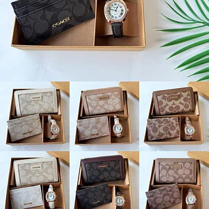 SET DE CARTERA + TARJETERO + RELOJ PARA DAMA IMITACIÓN COACH MOD# COS-1513  🌻🌷