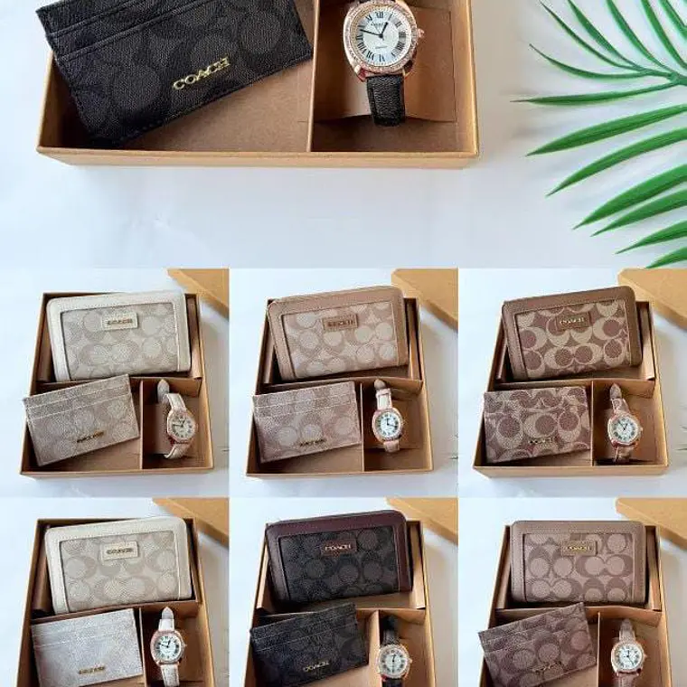 SET DE CARTERA + TARJETERO + RELOJ PARA DAMA IMITACIÓN COACH MOD# COS-1513  🌻🌷 1