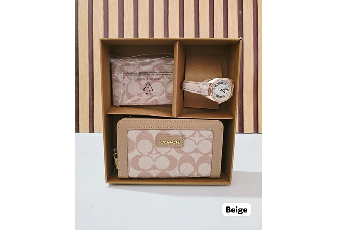 SET DE CARTERA + TARJETERO + RELOJ PARA DAMA IMITACIÓN COACH MOD# COS-1513  🌻🌷