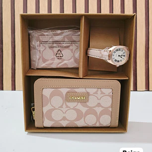 SET DE CARTERA + TARJETERO + RELOJ PARA DAMA IMITACIÓN COACH MOD# COS-1513  🌻🌷